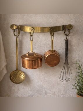 Vintage brass half circle wall hook kitchen pot hooks 12”